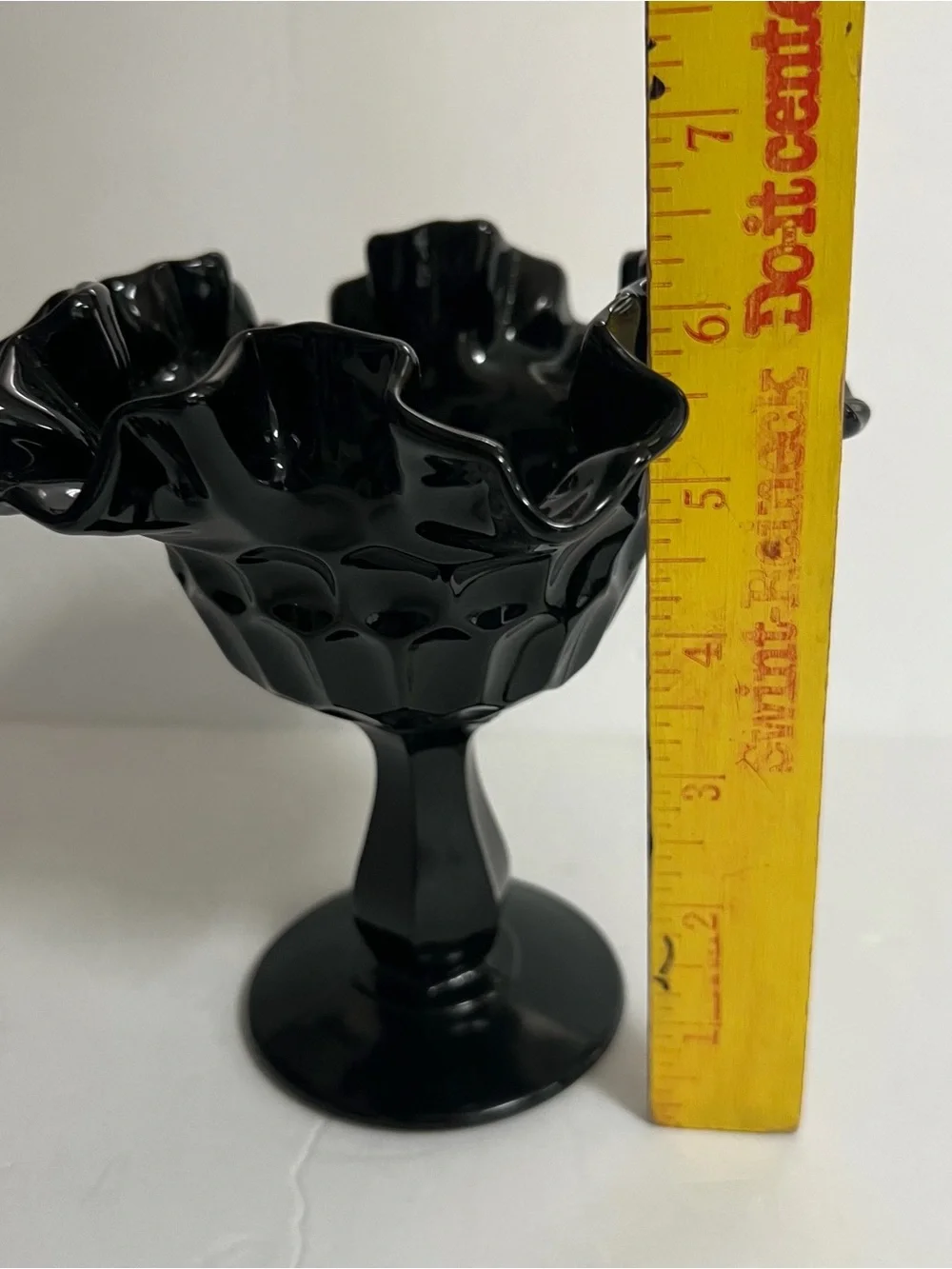 Glossy Black Ruffled Pedestal Compote